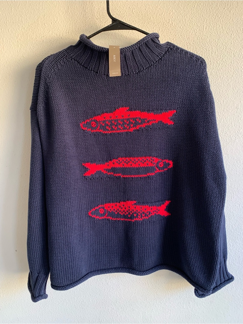 J Crew Sardines 2025 NWT Navy Blue Roll Neck Cotton Sweater Women XS Oversized